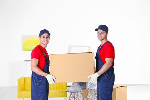 Mover handling boxes safely during a Tolworth van relocation