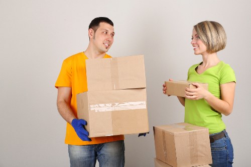 Office furniture and equipment prepared for a local business move